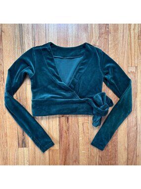 Velour Wrap Crop Top In Malachite Green By Niyama Sol Medium Womens Pilates